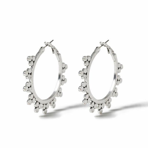 Freedom silver soft spike hoop earrings 35mm (British brand)