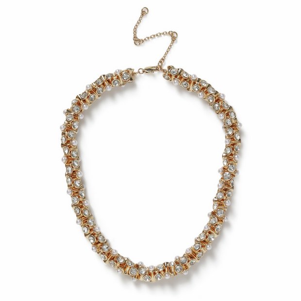Freedom gold tone pearl chain necklace 45cm - British product