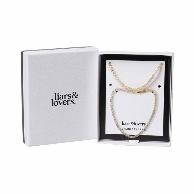 Liars & Lovers crystal necklace and bracelet tennis set, imported from the UK