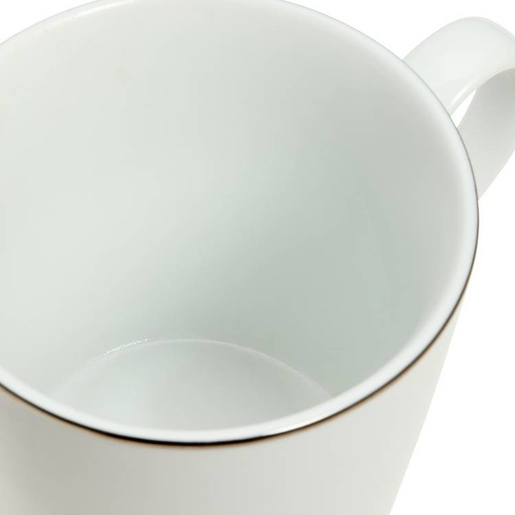 Argos Home white porcelain mugs with silver rim, imported from the UK