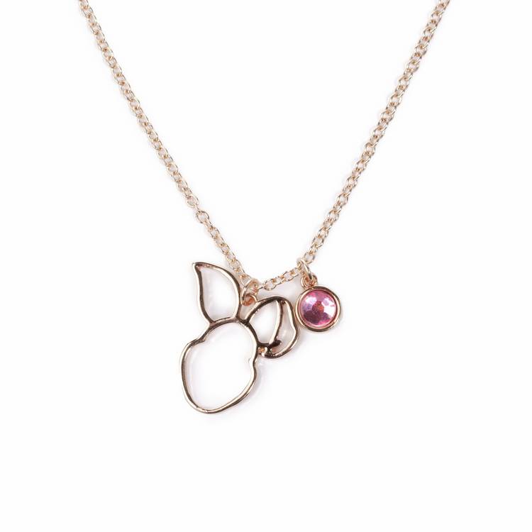 Custard London gold-tone Piglet pendant necklace with pink stone, UK version