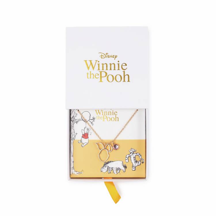 Custard London gold-tone Piglet pendant necklace with pink stone, UK version