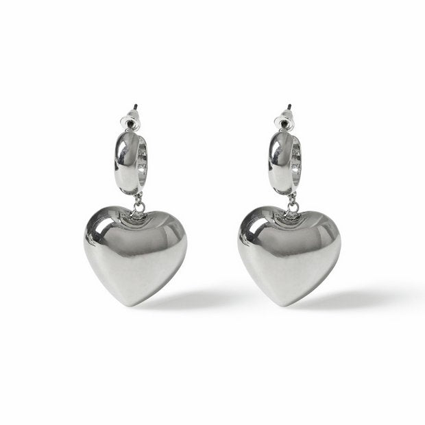 Freedom silver tone heart hoop earrings 40mm drop - British product