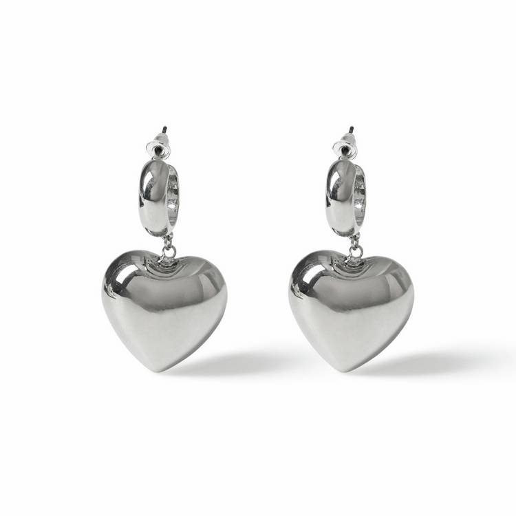 Freedom silver tone heart hoop earrings 40mm drop - British product