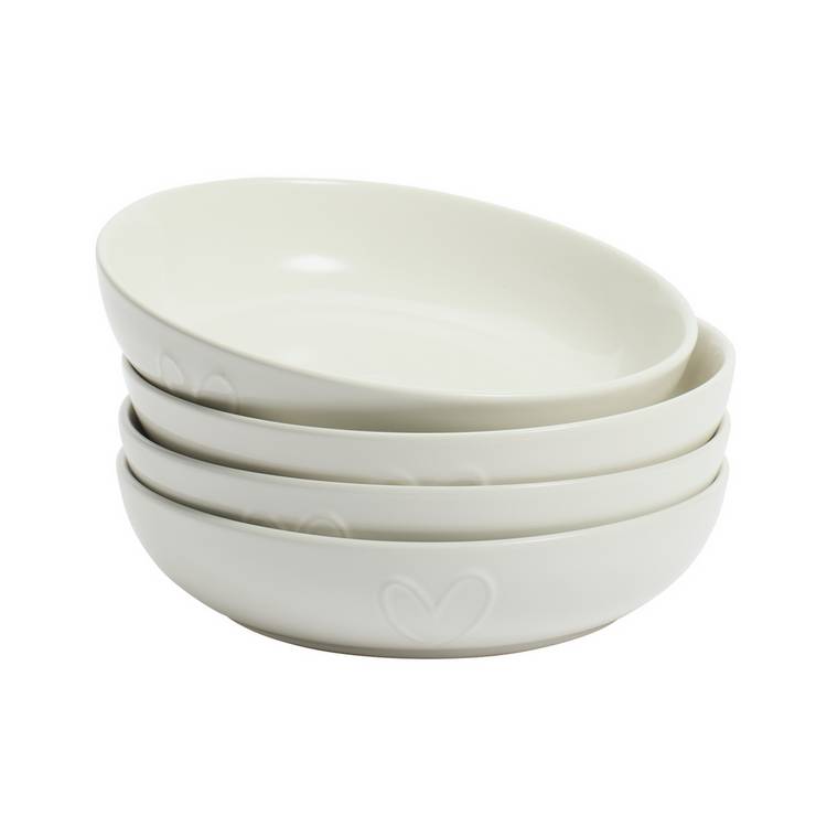 Argos Home cream embossed heart stoneware pasta bowls 22.5cm (British brand)