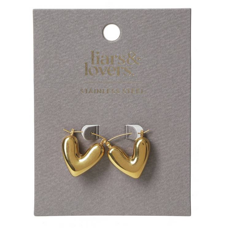 Liars & Lovers gold tone heart huggie hoop earrings - British product