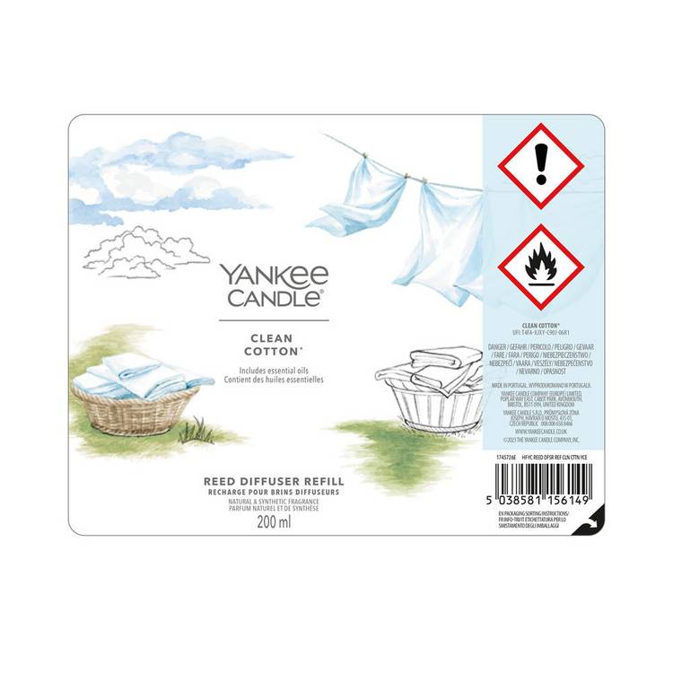 Yankee reed diffuser refill Clean Cotton 200ml - British product