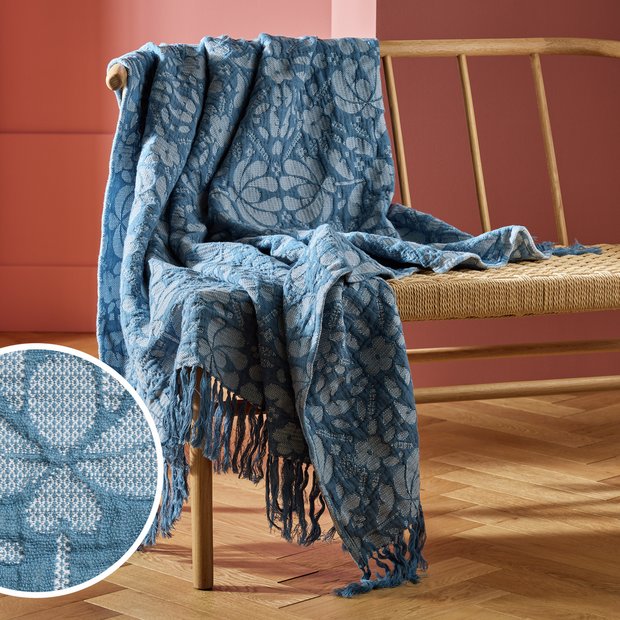 Habitat blue floral throw 150x125cm (British brand)