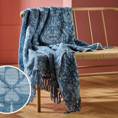 Argos Habitat Folk Floral Throw Blue 150x125cm- Buy online at McGrocer