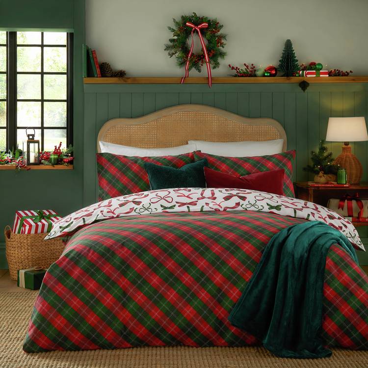furn Festive Bows Berry White bedding set single (British brand)
