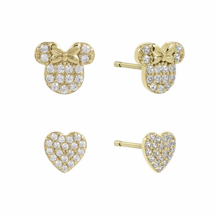 Disney gold plated earrings set with heart and Minnie Mouse, UK version