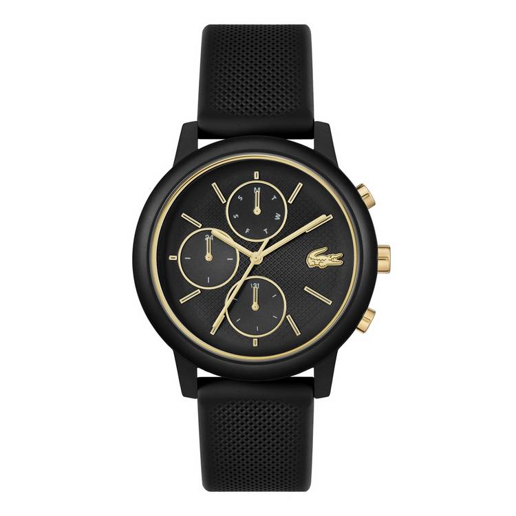 Lacoste watch with black silicone strap, imported from the UK