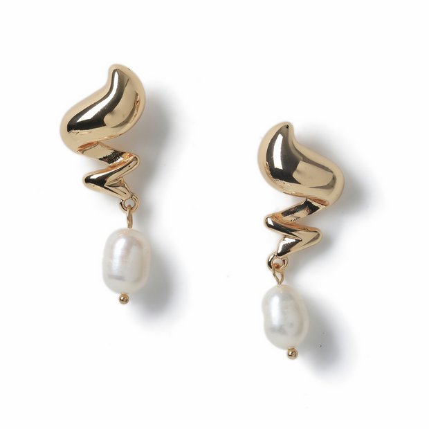 Freedom gold tone squiggle pearl drop earrings - British product