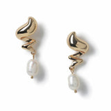 Freedom gold tone squiggle pearl drop earrings - British product
