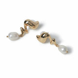 Freedom gold tone squiggle pearl drop earrings - British product