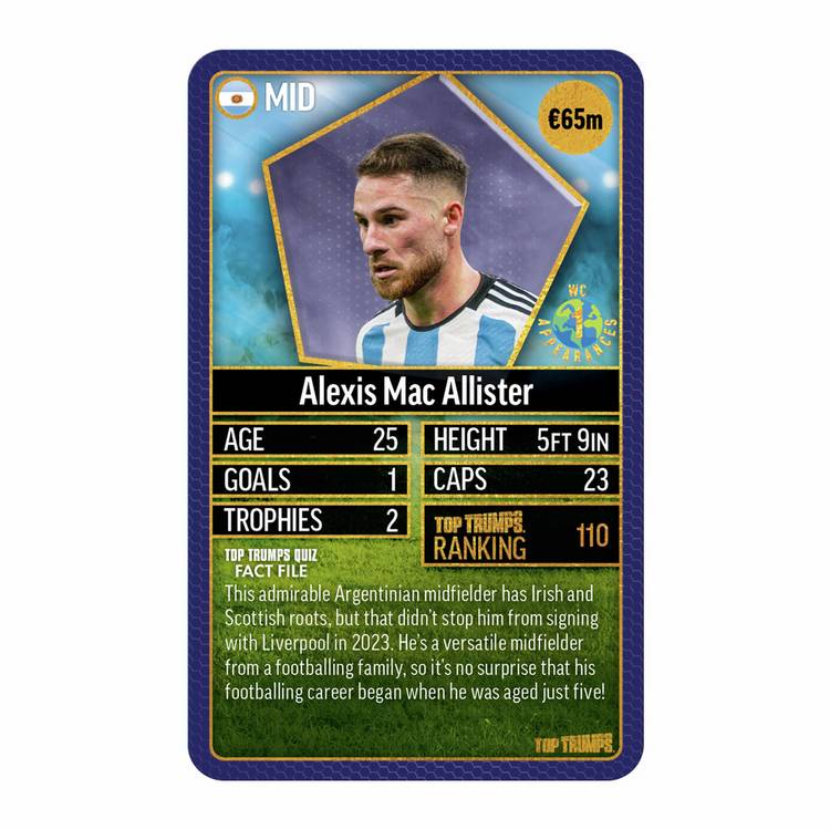 Top Trumps World Football Stars Pack 1 card game, UK version