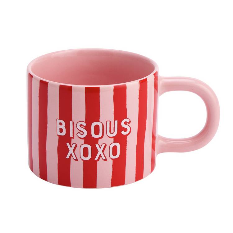 Argos Home Bisous XOXO red stripe ceramic mug 330ml - British product