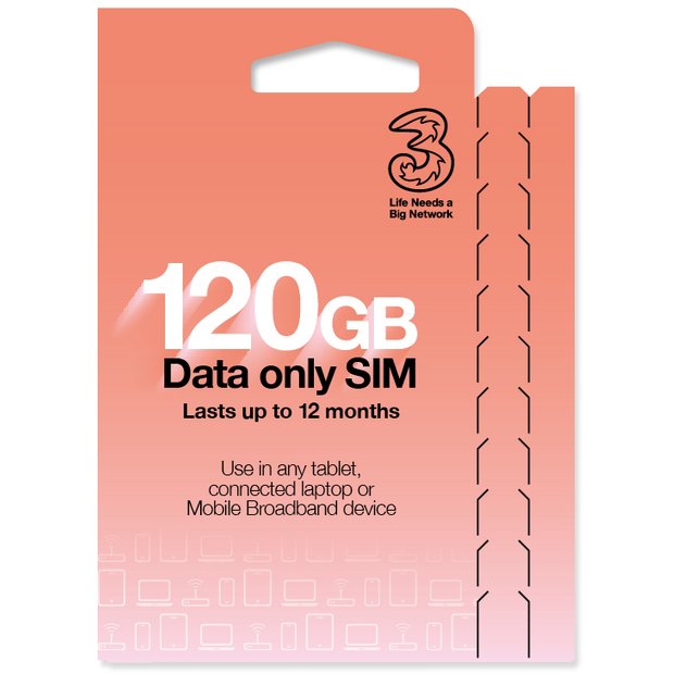 Three Data SIM card Pay As You Go 120GB, UK version