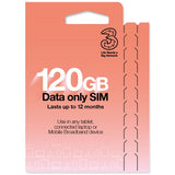 Three Data SIM card Pay As You Go 120GB, UK version