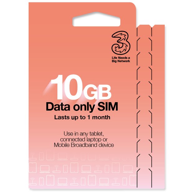 Three Pay As You Go 10GB Data SIM card (British brand)