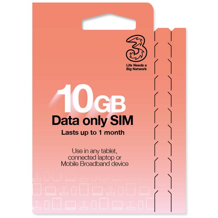 Three Pay As You Go 10GB Data SIM card (British brand)