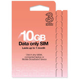 Three Pay As You Go 10GB Data SIM card (British brand)