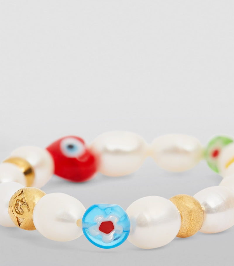 Nialaya smiley face beaded bracelet with pearls, imported from the UK