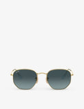 Ray-Ban RB3548N gold-tone hexagonal sunglasses 48mm, imported from the UK