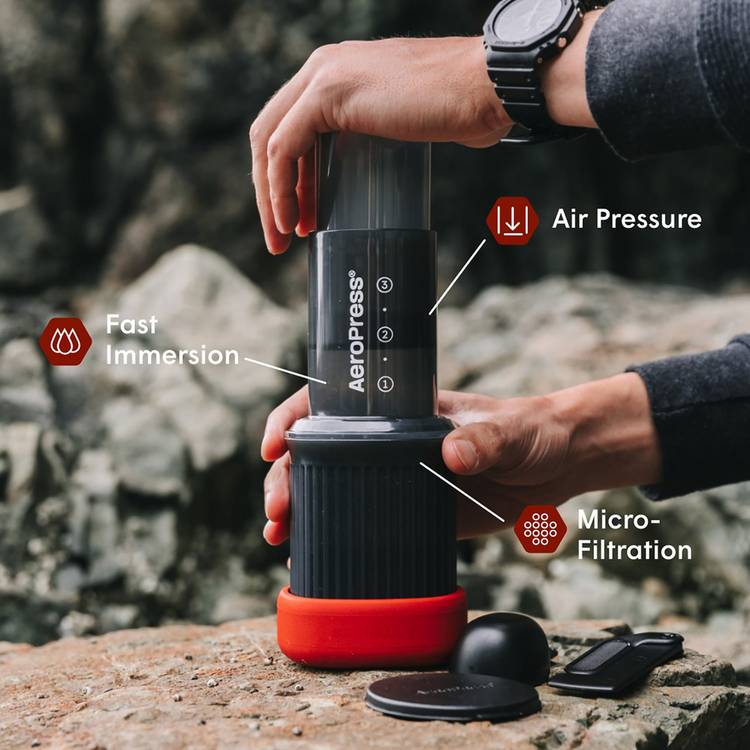 AeroPress Go Dark Grey travel coffee maker (British brand)