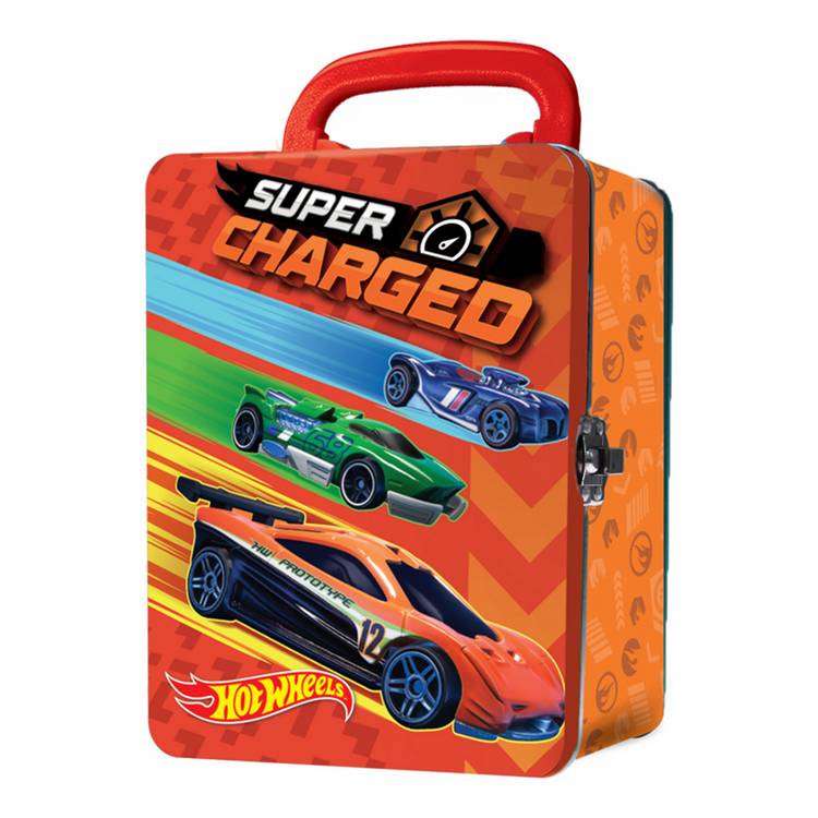 Hot Wheels tin car storage case red, UK version