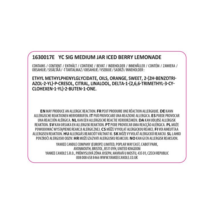 Yankee Candle Iced Berry Lemonade medium jar 368g (British brand)