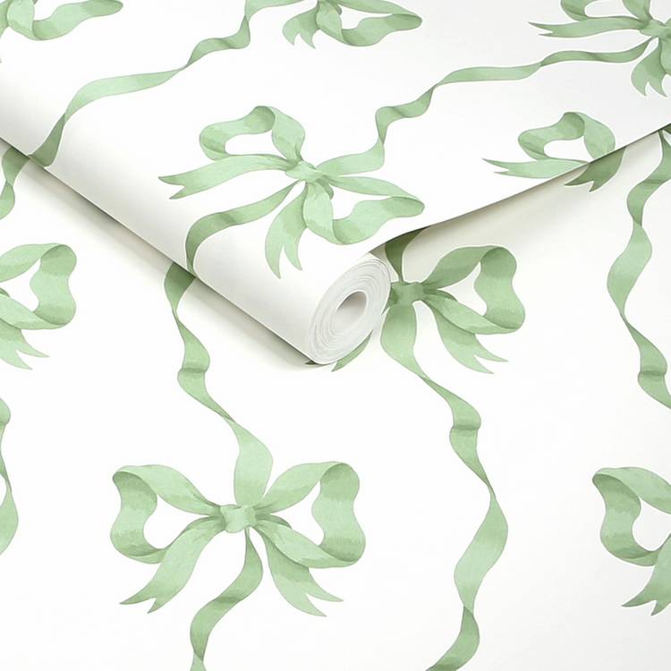 Cath Kidston Ribbon Bow Sage wallpaper roll, imported from the UK