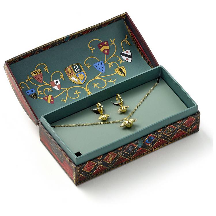 Harry Potter Quidditch jewellery gift box with Golden Snitch charms, UK version