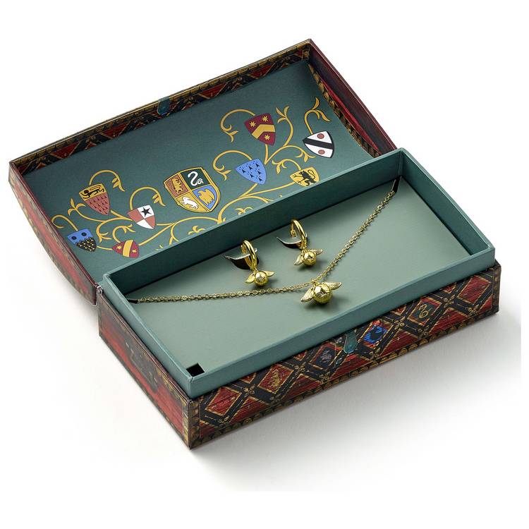 Harry Potter Quidditch jewellery gift box with Golden Snitch charms, UK version