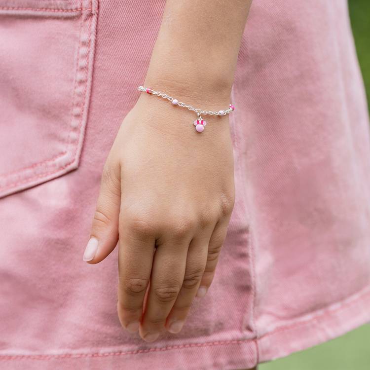 Disney Minnie Mouse pink charm bracelet sterling silver, imported from the UK