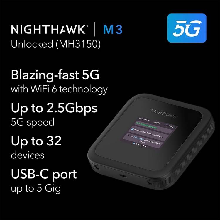 Netgear Nighthawk M3 5G Wi-Fi 6 mobile hotspot router, UK version