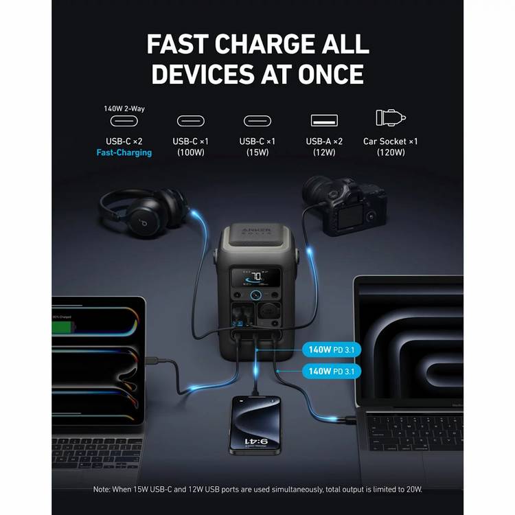 Anker SOLIX C300X portable power station with solar panel - British product