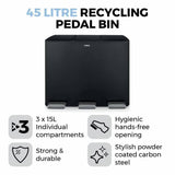 Tower three compartment recycling pedal bin 45L, UK version