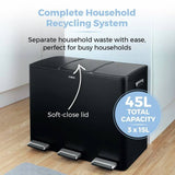 Tower three compartment recycling pedal bin 45L, UK version