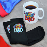 Personalised Super Dad mug and socks set, UK version