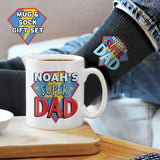 Personalised Super Dad mug and socks set, UK version