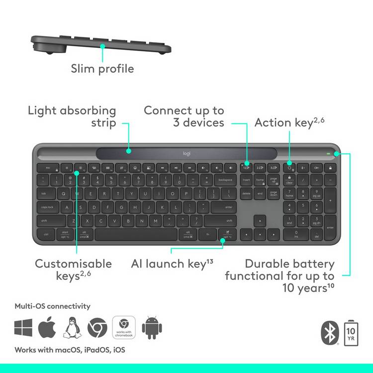 Logitech Signature Slim Solar+ wireless keyboard Graphite, imported from the UK