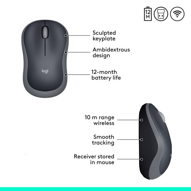 Logitech M185 compact wireless mouse - British product