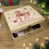 Personalised pink unicorn wooden Christmas Eve box imported from the UK