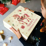 Personalised pink unicorn wooden Christmas Eve box imported from the UK