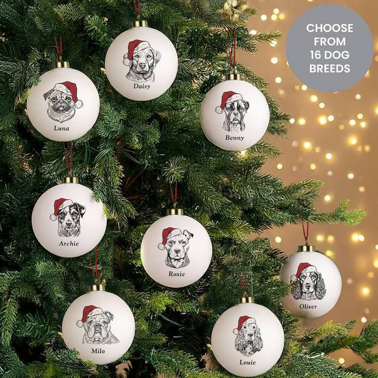 Personalised dog breed stoneware bauble 6cm (British brand)