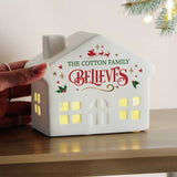White ceramic LED Christmas house with name - British product