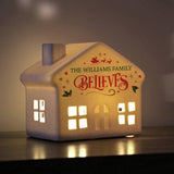 White ceramic LED Christmas house with name - British product