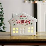 White ceramic LED Christmas house with name - British product