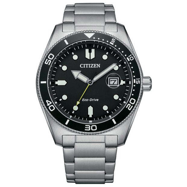 Citizen men's black dial stainless steel watch 43mm - British product